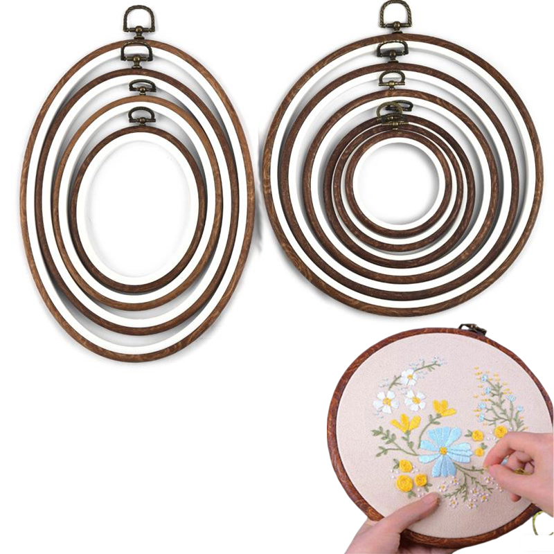 Embroidery Hoop - 10個入り 裁縫道具 丸型/楕円型 模造木製 刺繍枠セット プラスチック製