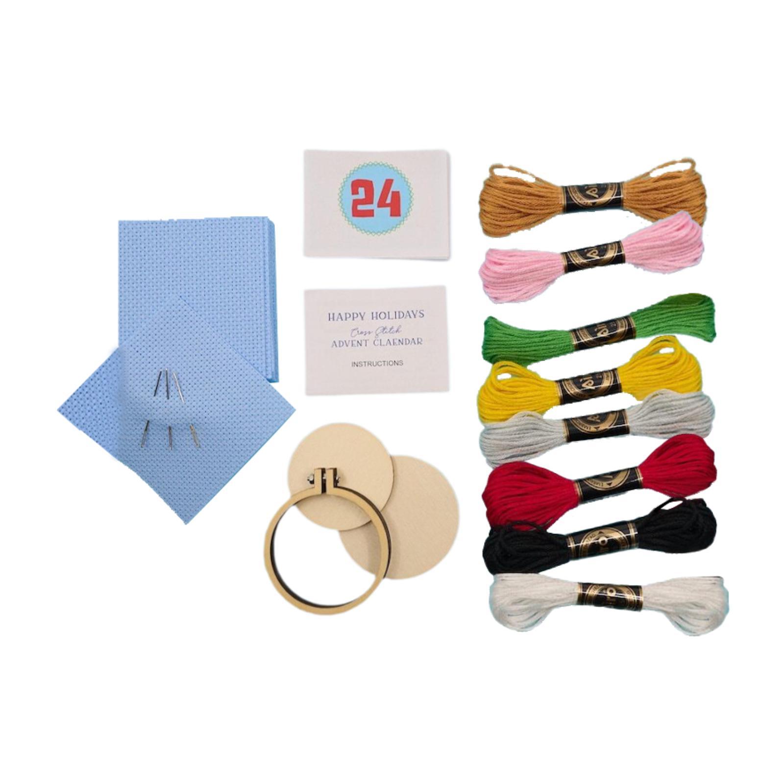 Embroidery Xmas Decorations - クリスマスアドベントカレンダー、クリスマス刺繍キット、DIYクラフト、手刺繍キット、2024、24日間の刺繍キット、クリスマスパーティーの飾り