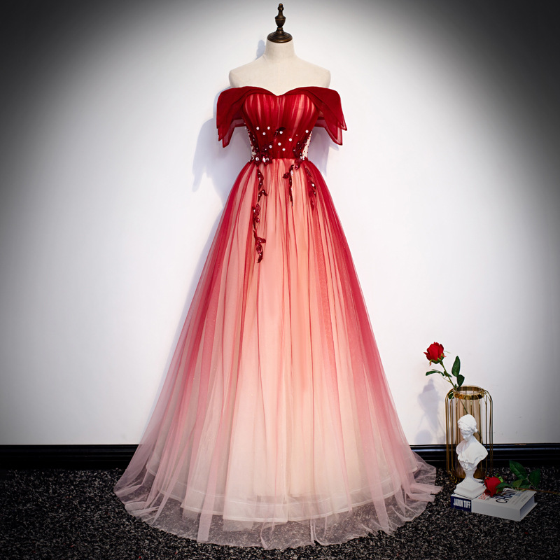 Embroidery Red - 2026年新作 夏 ロングスタイル フェアリー イブニングドレス 星空グラデーションドレス