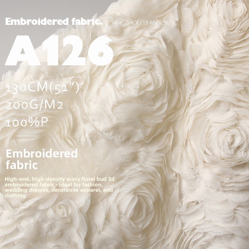 Embroidery Design 3D - 3D刺繍フラワーメッシュ生地、ウェディングドレス装飾、コート、衣類デザイン、DIY布地（ヤード単位）、縫製材料