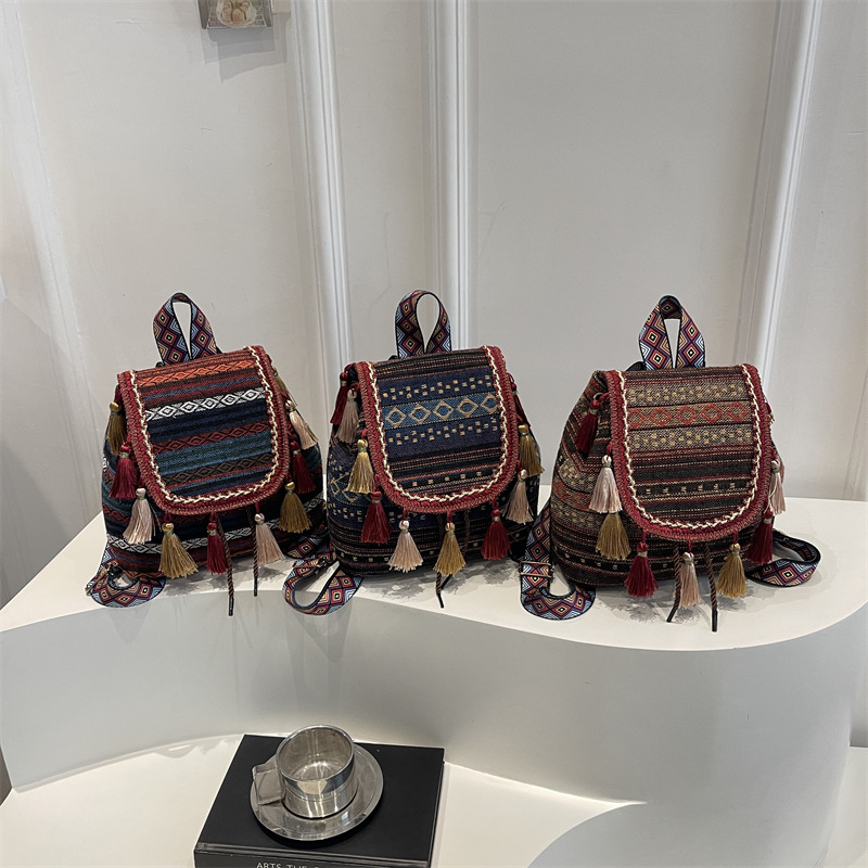 Embroidery Frame - 2026年新作レディースバックパック、ファッショナブルで高品質なエスニックスタイルの巾着バックパック、刺繍入り多用途トラベルバックパック