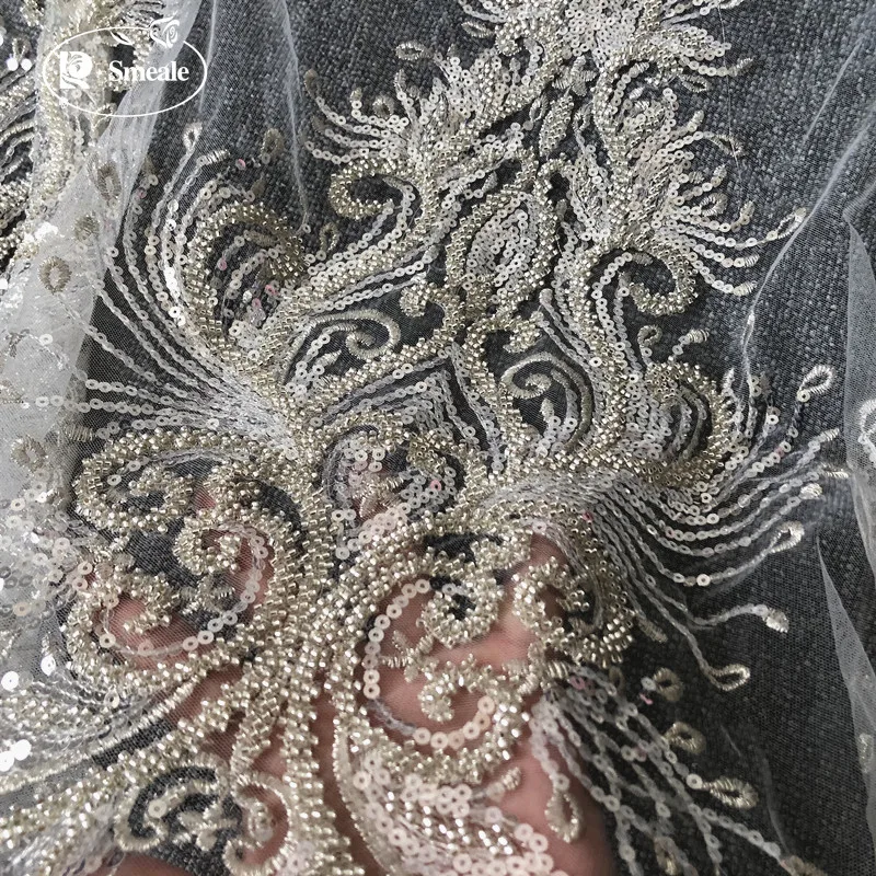 Embroidery Design 3D - 3 デザイン シルバー暗号化ビーズ刺繍スパンコール襟アップリケ、ウェディングとイブニング ドレス フラワー アクセサリー