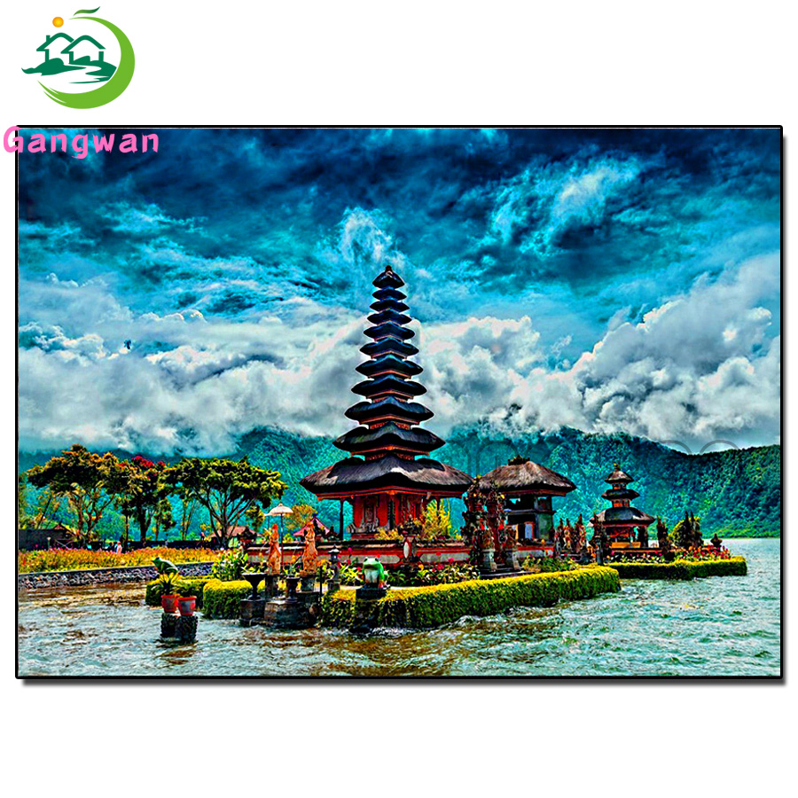 Embroidery Bali - 手作りの5Dダイヤモンド絵画キット,モザイク湖の風景,完全な正方形,丸いドリルの装飾,手作りの刺embroidery,ビルディングブロック
