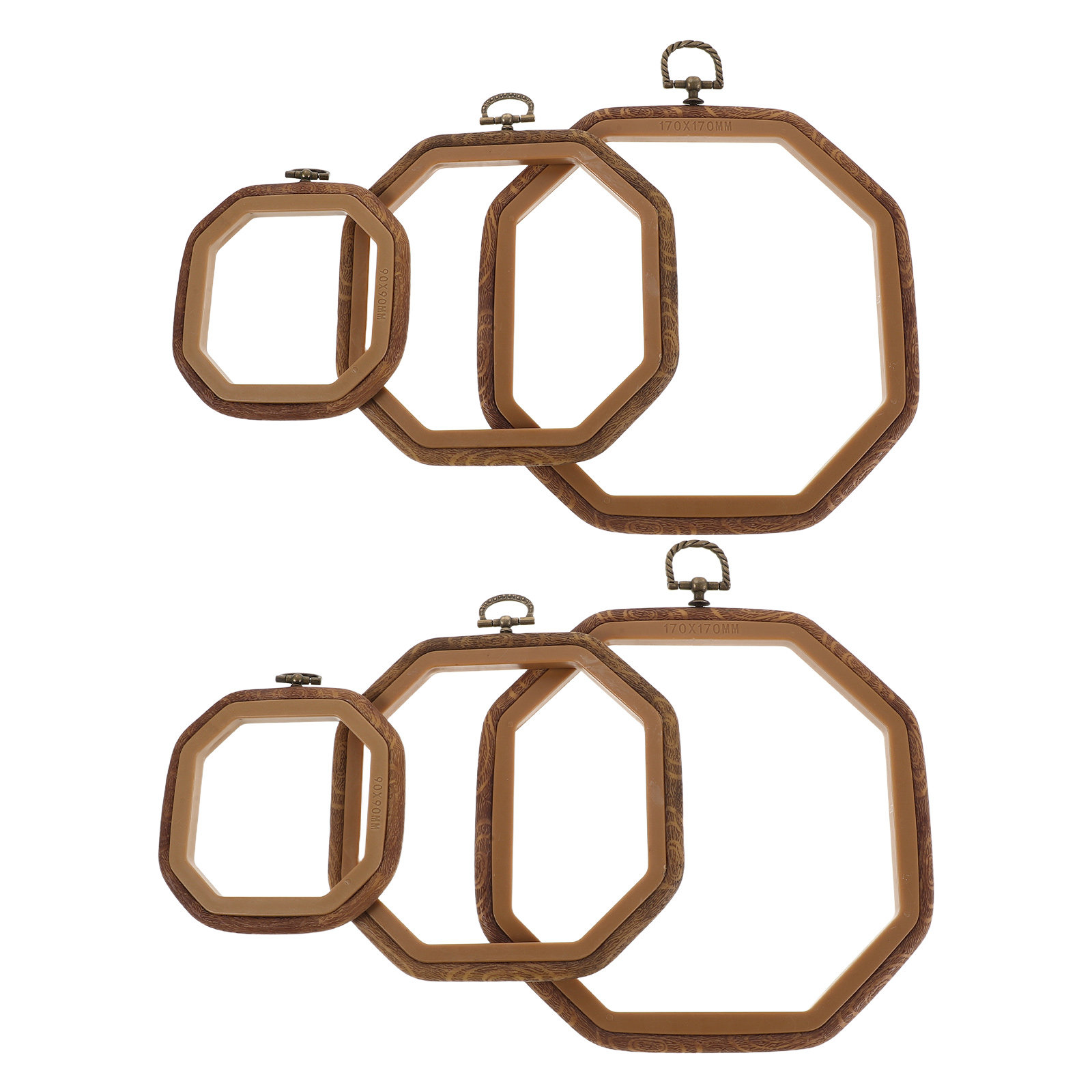 Embroidery Hoop - 6個入り八角形模造木製刺繍枠装飾クロスステッチフレーム3サイズDIY縫製クラフトディスプレイアート