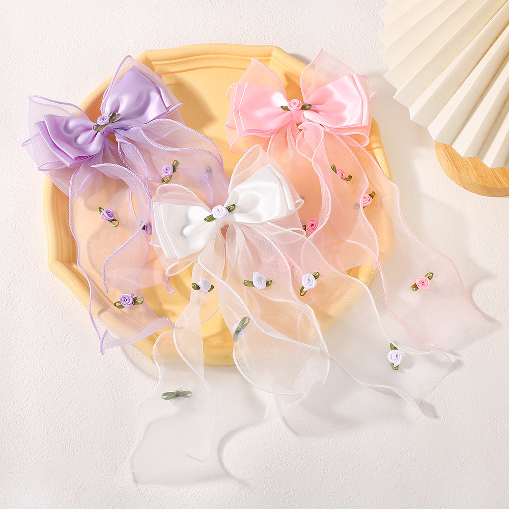Embroidery Love - 1 個かわいい花の刺繍ヘアクリップ女の子のための素敵なブティック弓ポニーテールヘアグリップ女性ファッションヘアアクセサリー