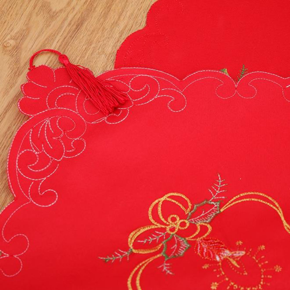 Embroidery Xmas Decorations - クリスマス刺繍テーブルランナーパターン赤ポリエステル装飾テーブルカバーロングクリスマスパーティーホリデー冬の家の装飾