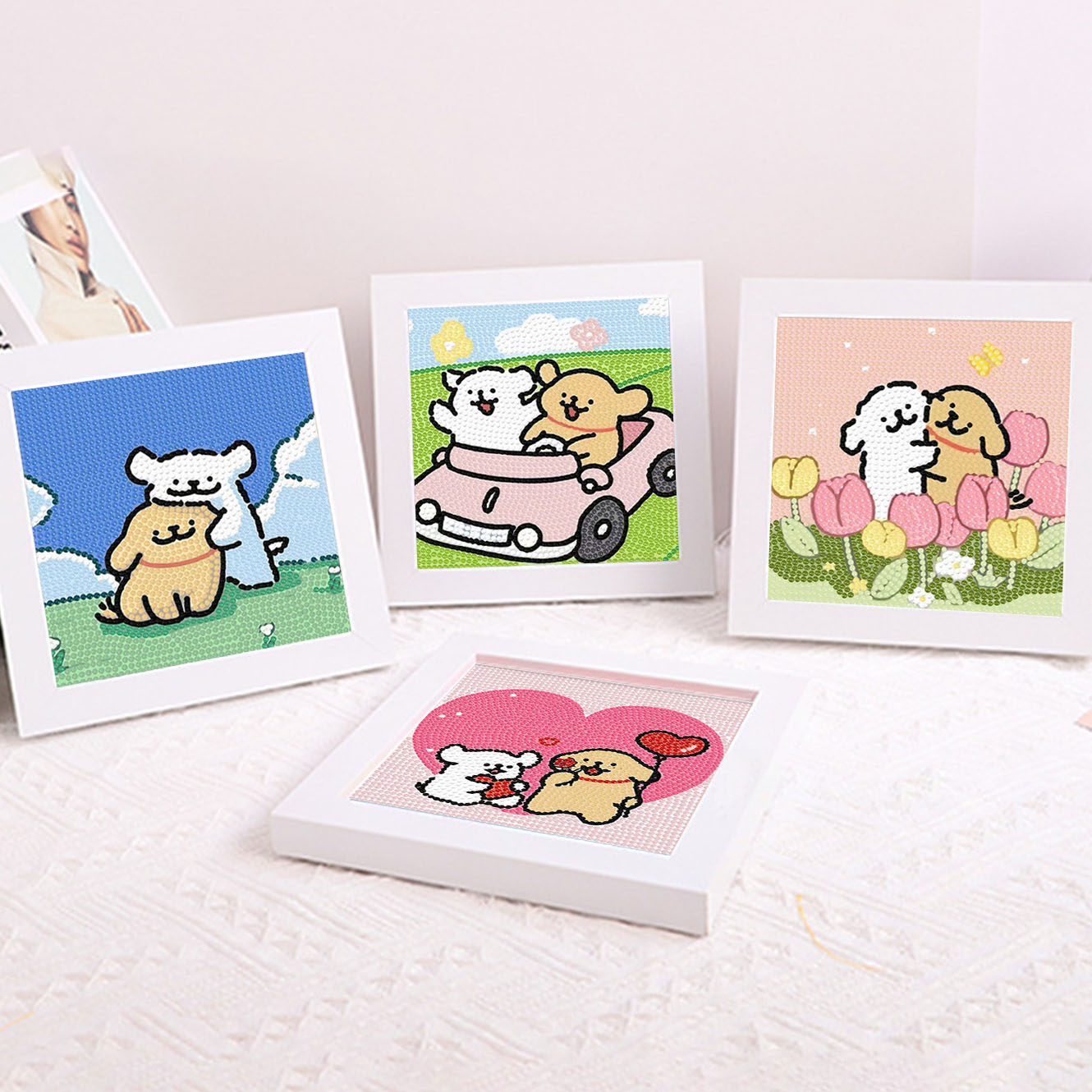 Embroidery Frame - 漫画ライン子犬クリスタルダイヤモンドフレーム装飾絵画 5D DIY クロス刺繍キットかわいい子犬の誕生日プレゼント