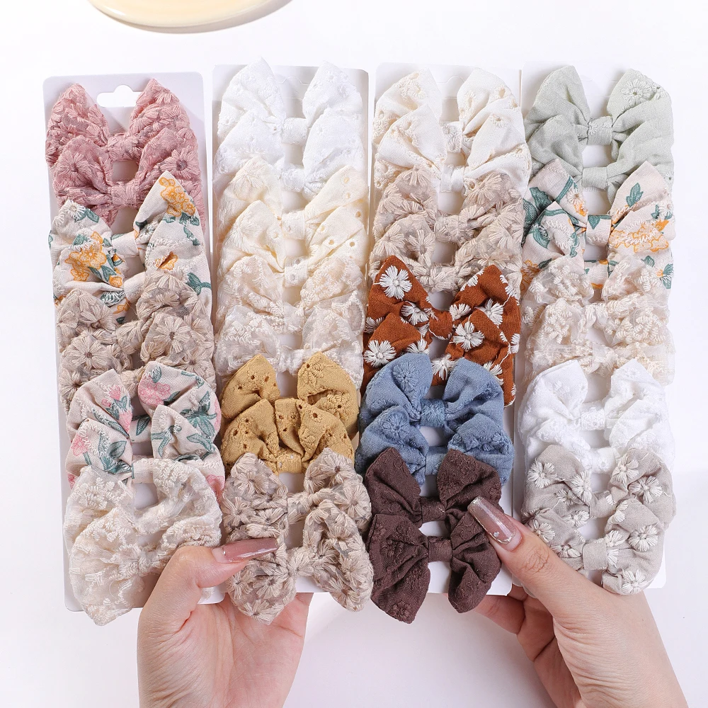 Embroidery Love - かわいい女の子のための綿のヘアクリップ,ヘアクリップ,かわいいヘアピン,ヘッドギアセット,子供のファッション,ギフト,1セットあたり10個