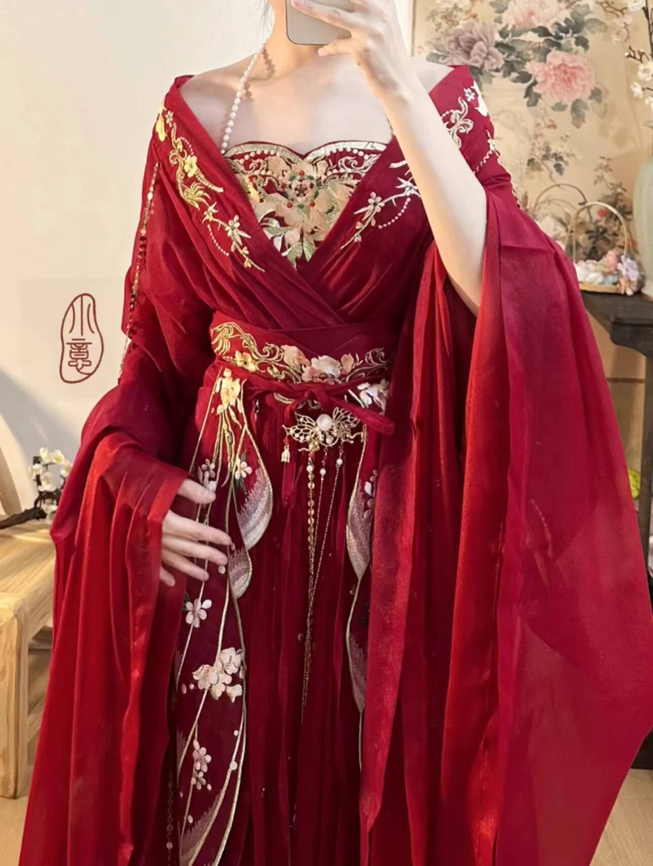 Embroidery Red - 2025年ホットな国風花の女神レッド重工業刺繍トレーリング新魏晋南北方王朝漢服女性