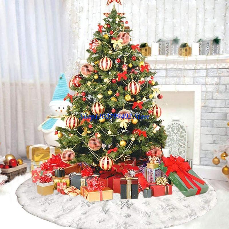 Embroidery Xmas Decorations - 547f白いぬいぐるみクリスマスツリースカート銀のスパンコールとスノーフレーク刺繍サークルエプロンクリスマスホリデーパーティーの装飾