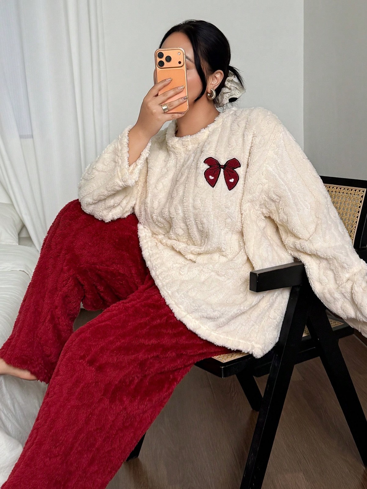 Embroidery Red - プラスサイズ 1XL-5XL 女性秋冬厚手のフランネルパジャマ赤いリボン刺繍パジャマセット暖かいふわふわ部屋着パジャマセット