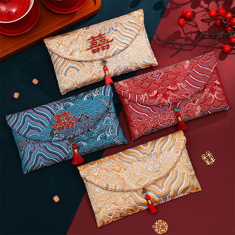 2 個の錦織刺繍生地結婚式の赤い封筒お金ポケット紅包新年の祝 - Embroidery Red のレビューと価格