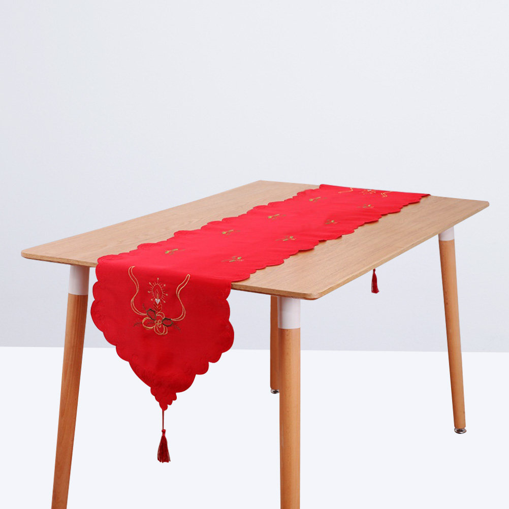 クリスマス刺繍テーブルクロスパターンレッドロングテーブルカバ - Embroidery Xmas Decorations のレビューと価格