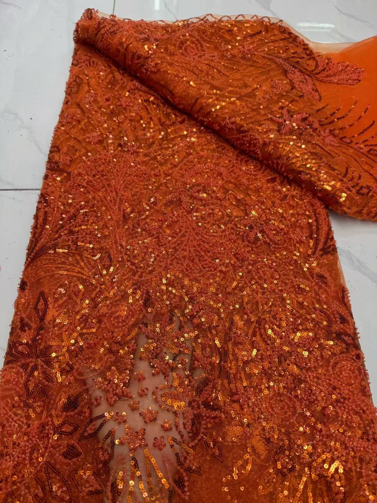 高品質刺繍の豪華なアフリカ生地、スパンコール付きネットレース - Embroidery Net Fabric のレビューと価格
