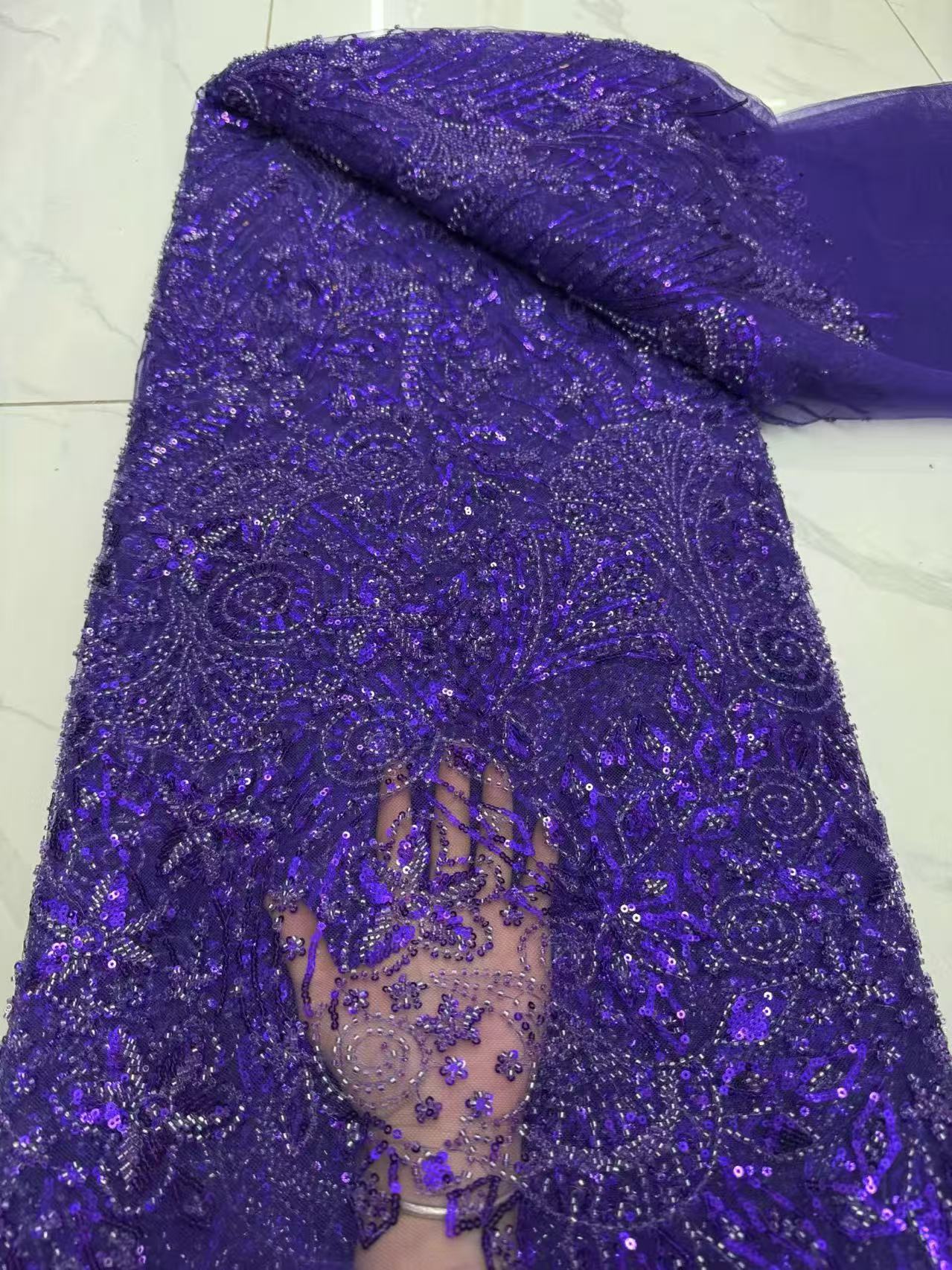 高品質刺繍の豪華なアフリカ生地、スパンコール付きネットレース - Embroidery Net Fabric のレビューと価格