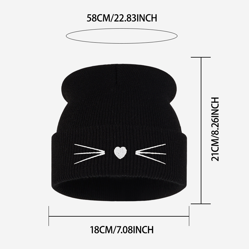かわいい猫のひげとハートの刺繍が施されたニットビーニー。肌に - Embroidery Xmas Decorations のレビューと価格