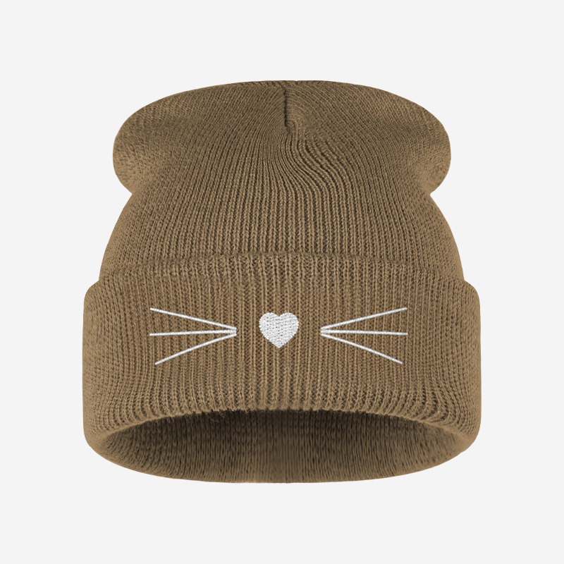 かわいい猫のひげとハートの刺繍が施されたニットビーニー。肌に - Embroidery Xmas Decorations のレビューと価格