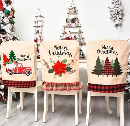 リネンクリスマスチェアカバー,花,木,ダイニングルームの装飾 - Embroidery Xmas Decorations のレビューと価格