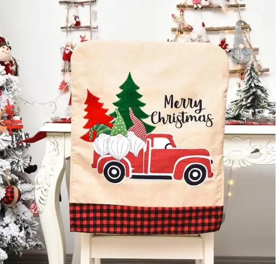 リネンクリスマスチェアカバー,花,木,ダイニングルームの装飾 - Embroidery Xmas Decorations のレビューと価格