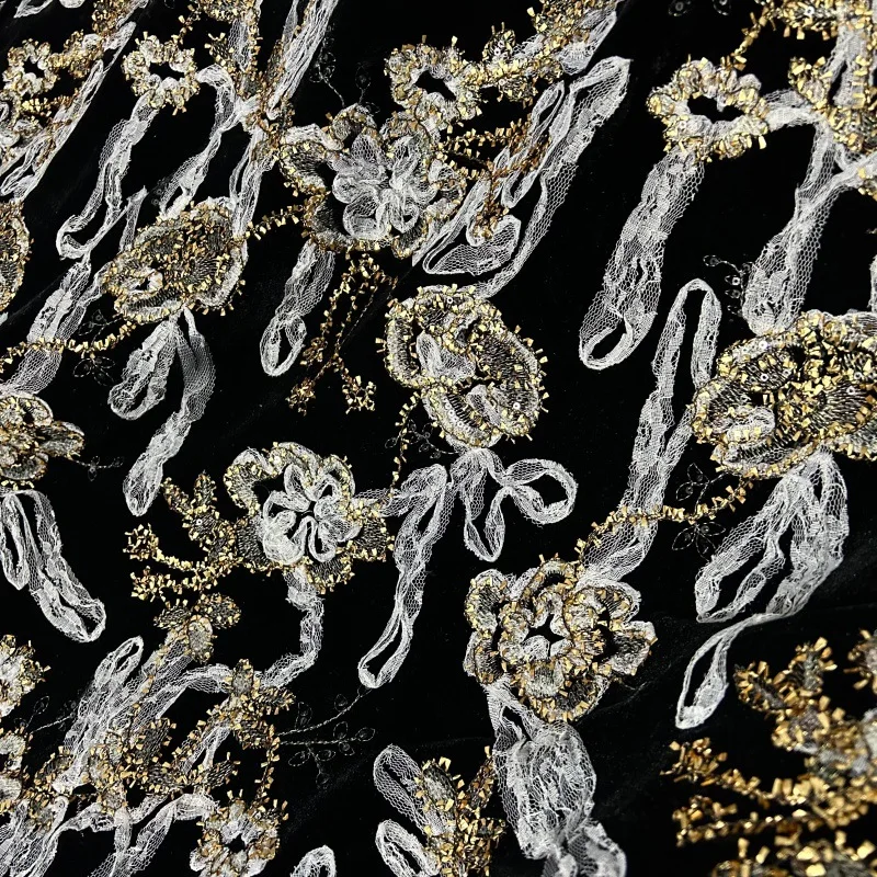 高級金糸3D編み込み刺繍ベルベット生地、トップスやジャケット - Embroidery Design 3D のレビューと価格