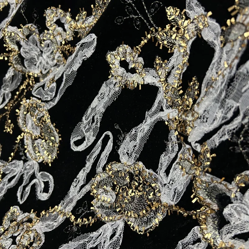 高級金糸3D編み込み刺繍ベルベット生地、トップスやジャケット - Embroidery Design 3D のレビューと価格