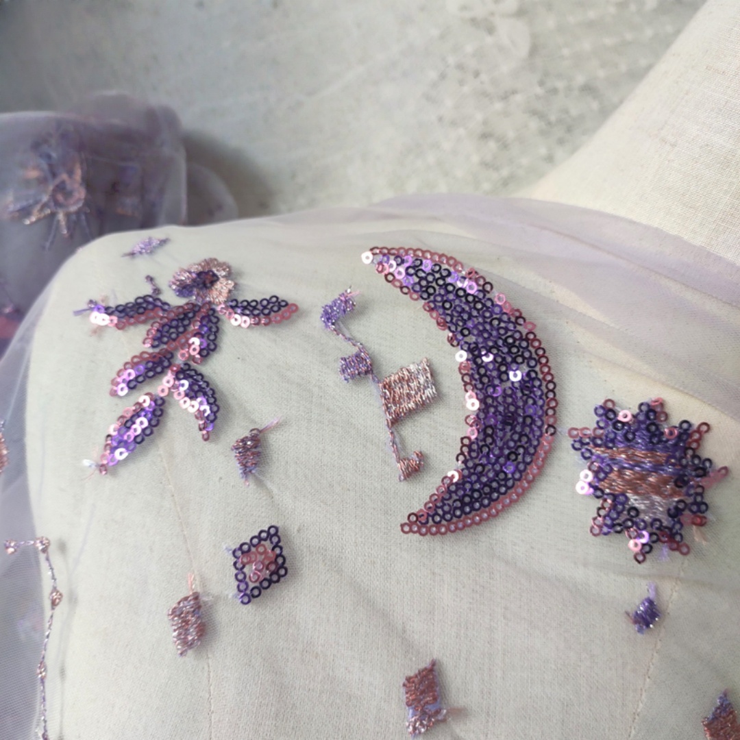 0.5メートル幅、55.11インチ、紫色のネットレース、ビー - Embroidery Net Fabric のレビューと価格