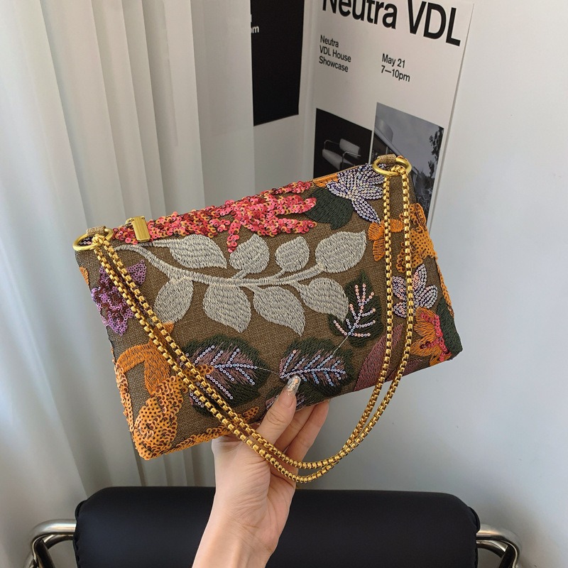 スパンコール刺繍クラッチバッグ女性用チェーンショルダークロス - Embroidery Bali のレビューと価格