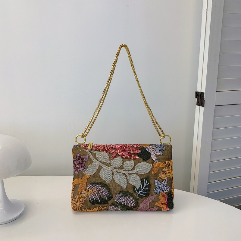 スパンコール刺繍クラッチバッグ女性用チェーンショルダークロス - Embroidery Bali のレビューと価格
