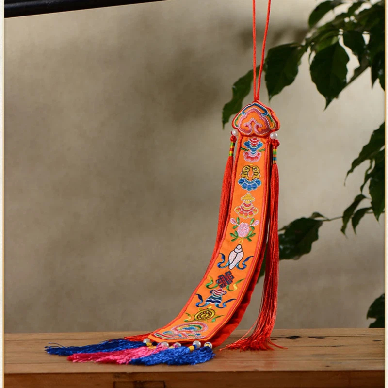 チベットのリボン旗ネパール手作り八吉祥タンバリン刺繍ペンダン - Embroidery Red のレビューと価格