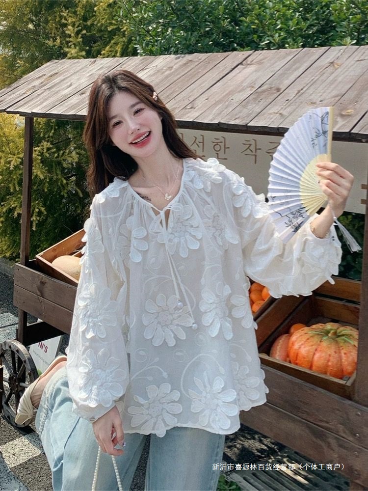 デザイナー刺繍入り3Dフラワー長袖ブラウス レディース 20 - Embroidery Design 3D のレビューと価格
