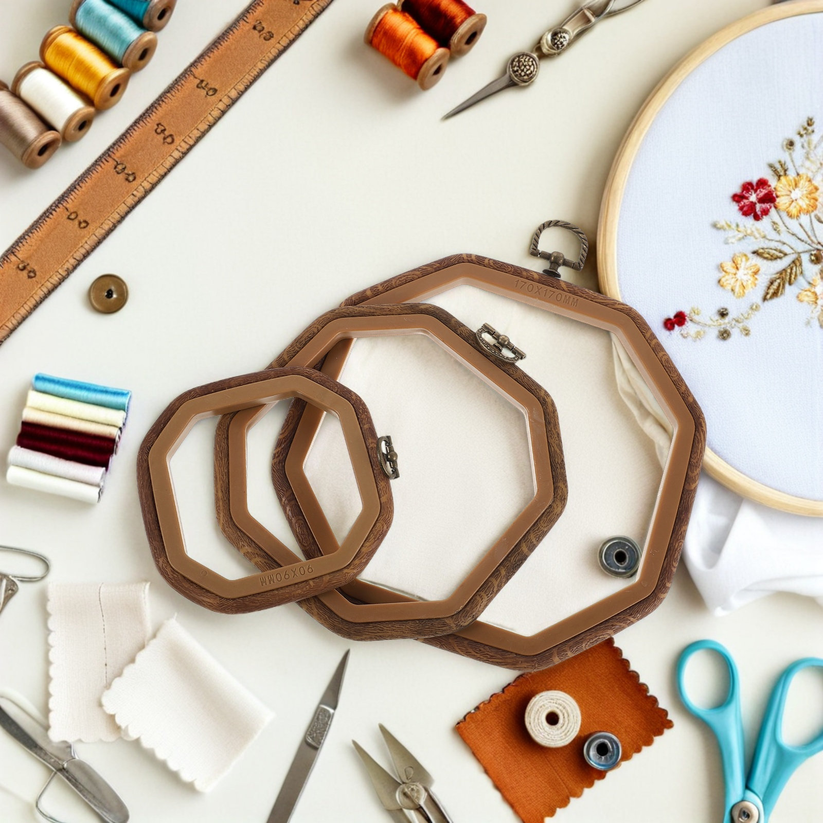 6個入り八角形刺繍枠 木目調装飾フレーム DIY縫製クロスス - Embroidery Frame のレビューと価格