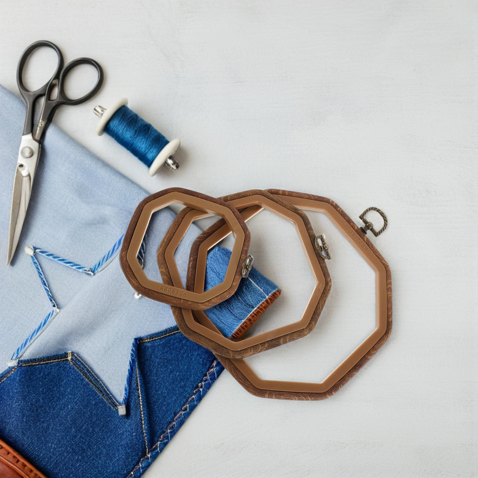 6個入り八角形刺繍枠 木目調装飾フレーム DIY縫製クロスス - Embroidery Frame のレビューと価格