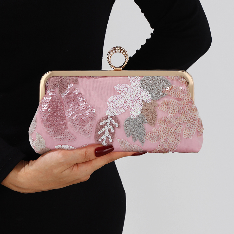 スパンコール刺繍クラッチバッグ女性のためのチェーンショルダー - Embroidery Bali のレビューと価格