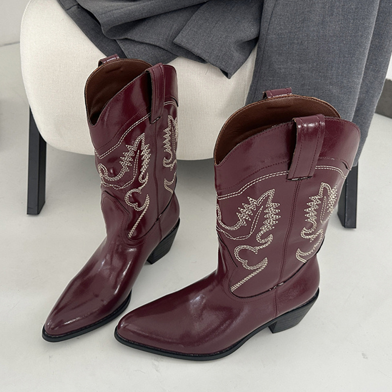 ライクデザイナー ワインレッド レザー ウエスタンブーツ レ - Embroidery Red のレビューと価格