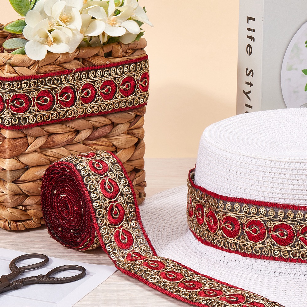 10ヤード 1.77インチ レッド 刺繍リボン メタリックグ - Embroidery Red のレビューと価格