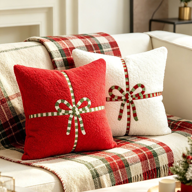 クリスマステディフリーススローピローカバーギフトボウ刺繍スク - Embroidery Xmas Decorations のレビューと価格