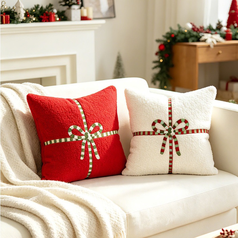 クリスマステディフリーススローピローカバーギフトボウ刺繍スク - Embroidery Xmas Decorations のレビューと価格