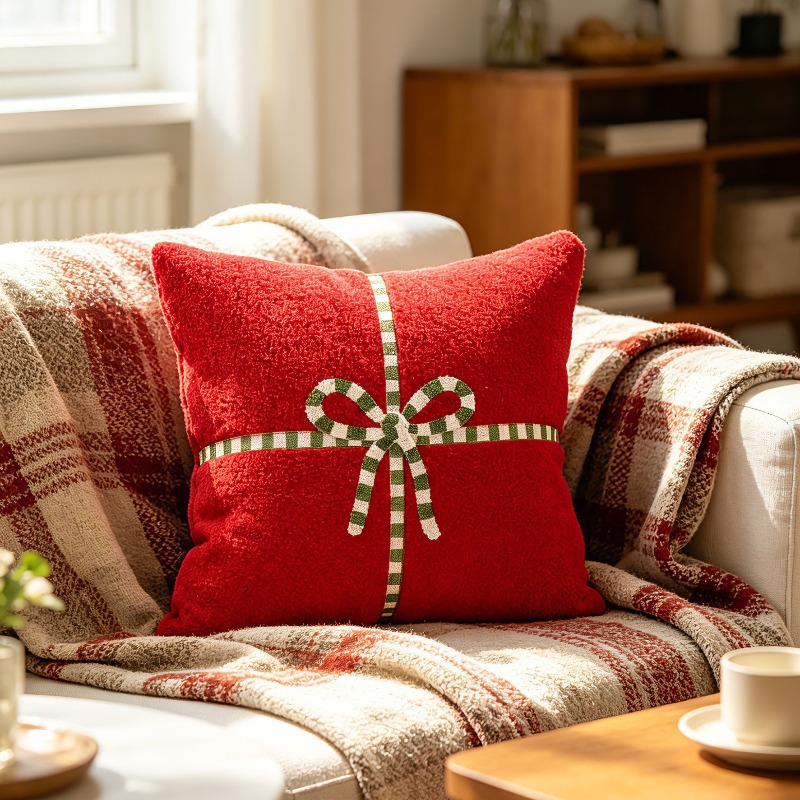 クリスマステディフリーススローピローカバーギフトボウ刺繍スク - Embroidery Xmas Decorations のレビューと価格