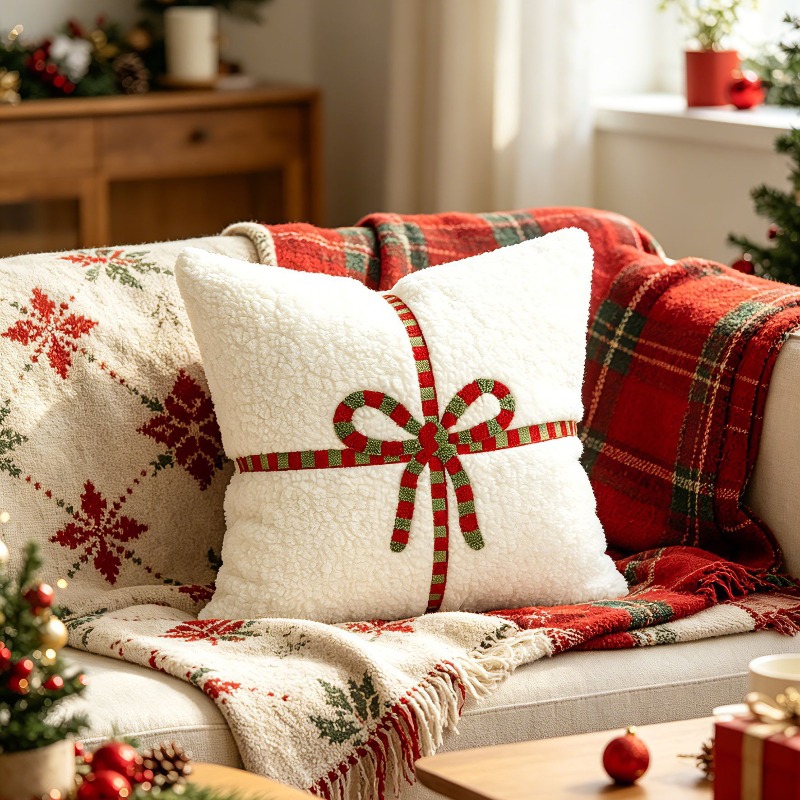 クリスマステディフリーススローピローカバーギフトボウ刺繍スク - Embroidery Xmas Decorations のレビューと価格