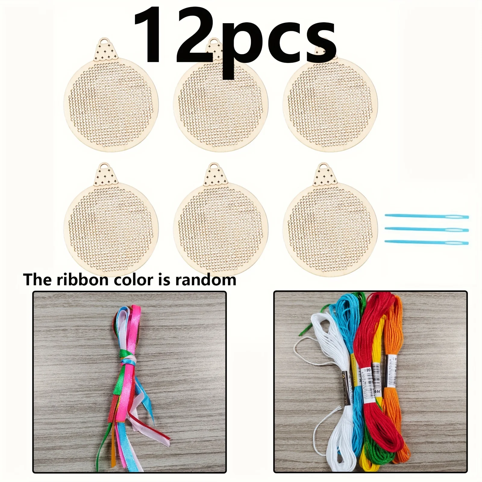12 個クリスマスクロスステッチ穴彫り木製ペンダント刺繍スラ - Embroidery Xmas Decorations のレビューと価格