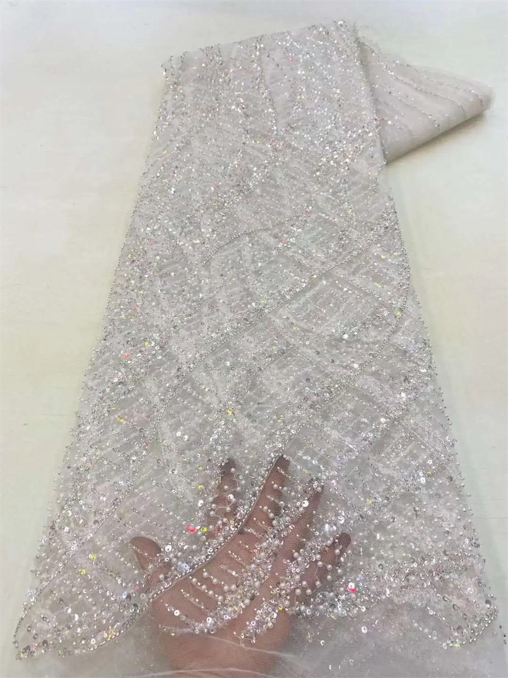 アフリカンクリスタルビーズ生地,フレンチメッシュチュール,ウ - Embroidery Net Fabric のレビューと価格