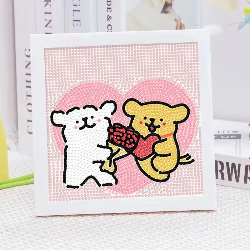 漫画ライン子犬クリスタルダイヤモンドフレーム装飾絵画 5D  - Embroidery Frame のレビューと価格