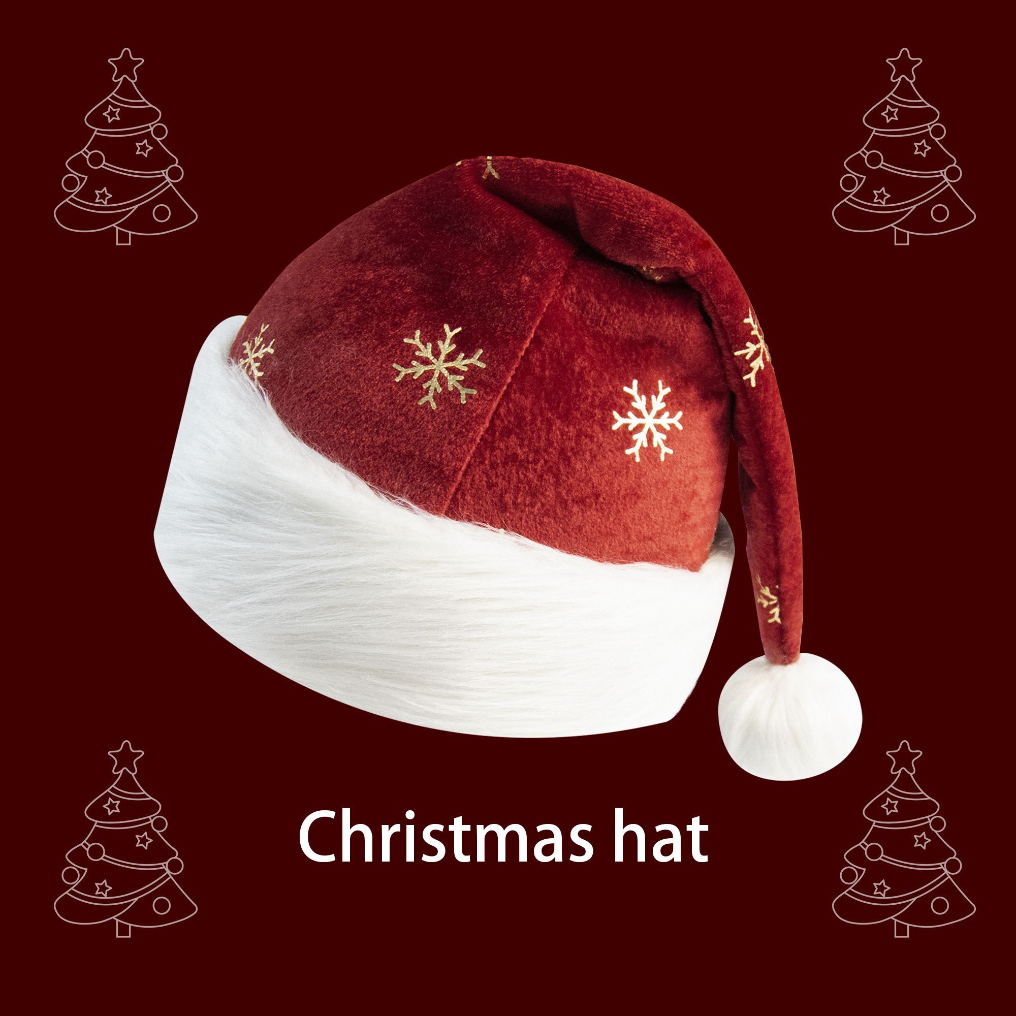 クリスマスハット バーガンディベルベット ゴールドの雪の結晶 - Embroidery Xmas Decorations のレビューと価格
