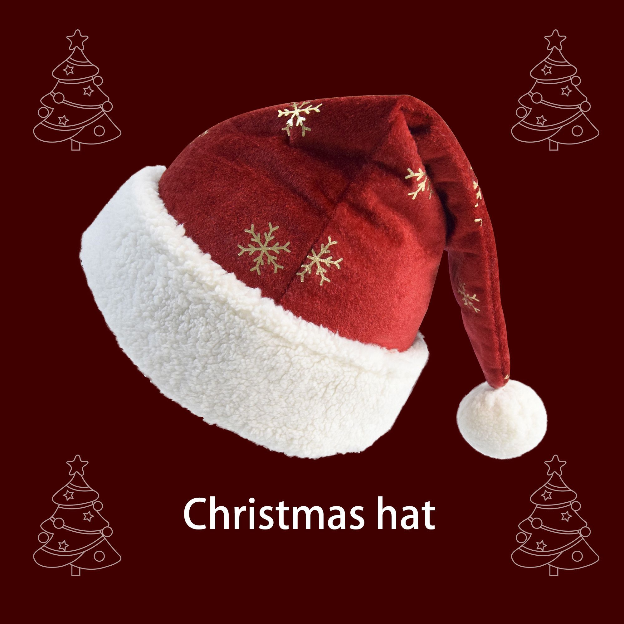 クリスマスハット バーガンディベルベット ゴールドの雪の結晶 - Embroidery Xmas Decorations のレビューと価格