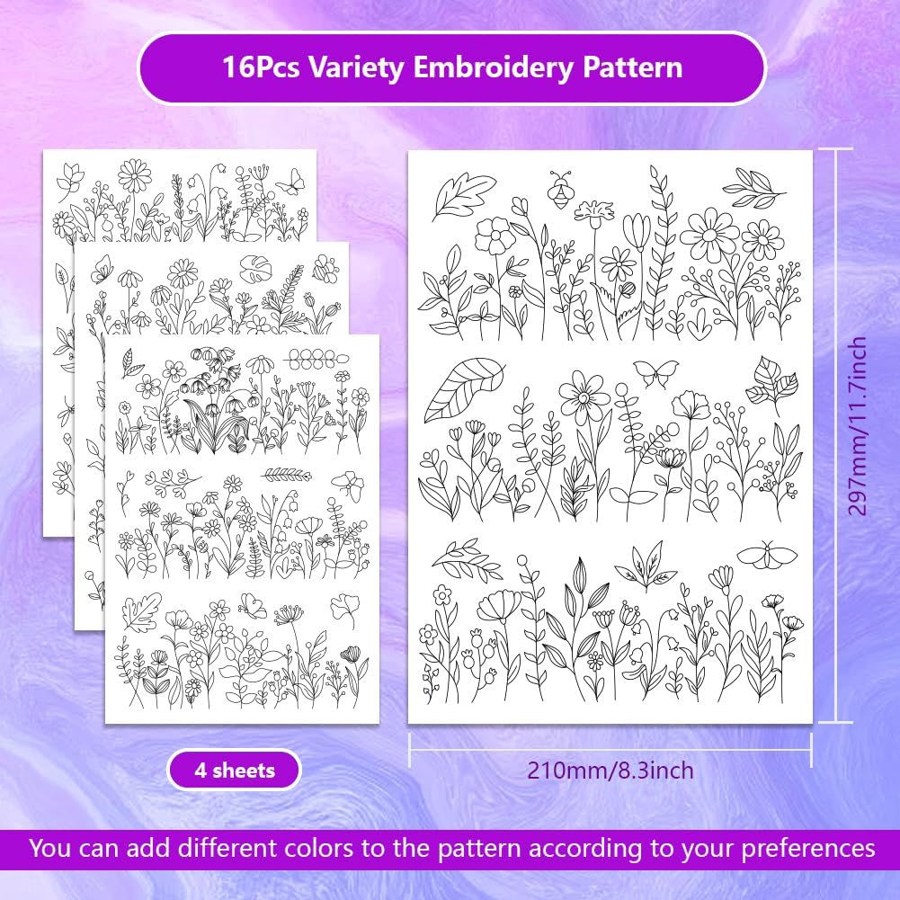 水溶性刺繍パターンスタビライザー、プリプリントされた野花と開 - Embroidery Flower Pattern のレビューと価格