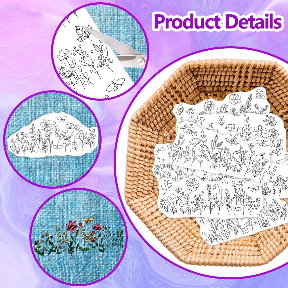 水溶性刺繍パターンスタビライザー、プリプリントされた野花と開 - Embroidery Flower Pattern のレビューと価格