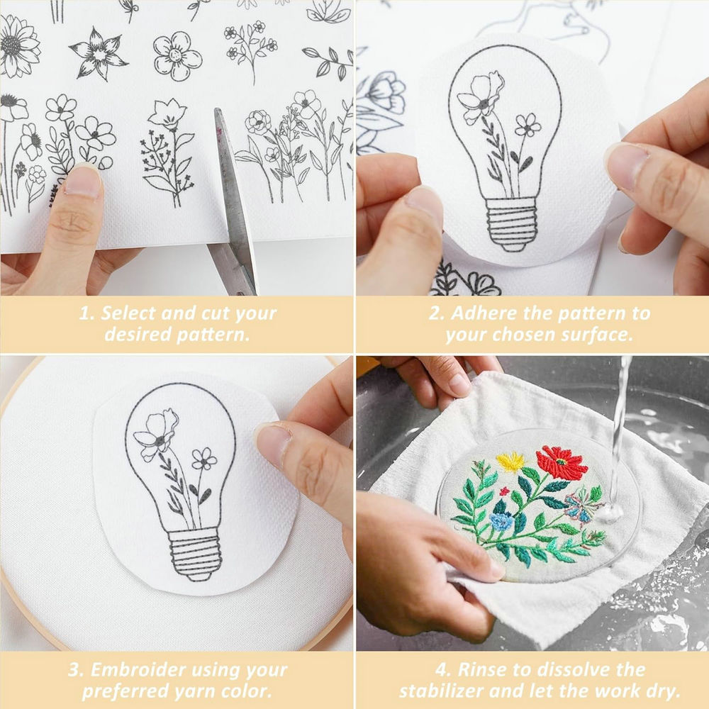 水溶性刺繍パターンスタビライザー、プリプリントされた野花と開 - Embroidery Flower Pattern のレビューと価格