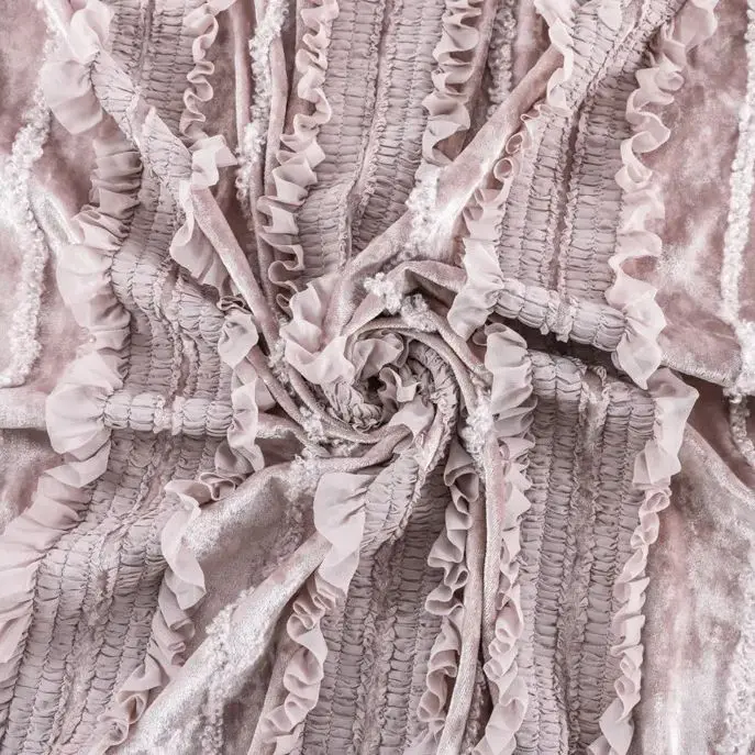 新しいベルベットストレッチ生地、3Dフリルエッジとストライプ - Embroidery Design 3D のレビューと価格