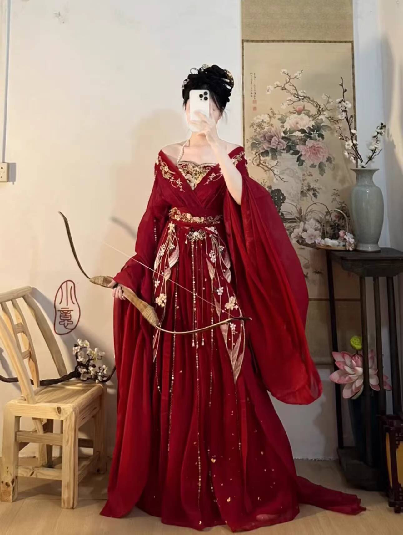 2025年ホットな国風花の女神レッド重工業刺繍トレーリング新 - Embroidery Red のレビューと価格