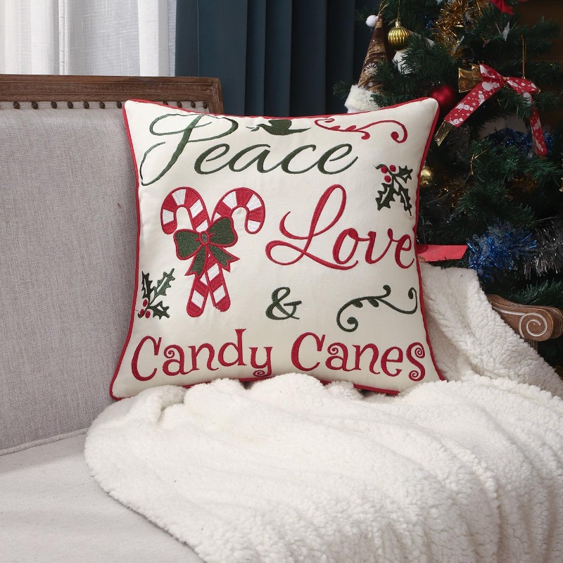 クリスマススローピローカバー平和愛キャンディーキャンズ文字刺 - Embroidery Xmas Decorations のレビューと価格